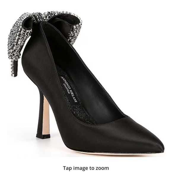 Antonio Melani Black Satin Crystal Bow Apollo Bow Satin Pump NWOB Size 8.5M - Picture 5 of 15